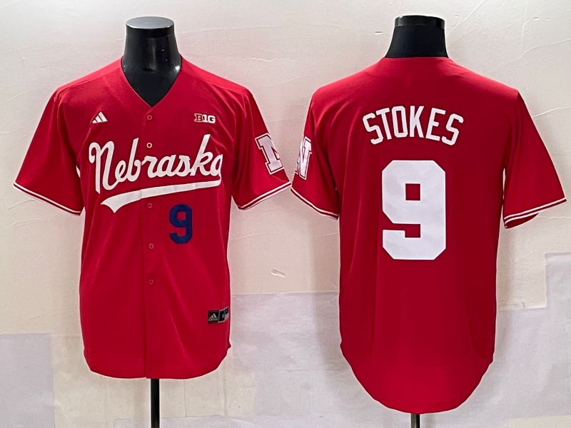 Men Nebraska Cornhuskers #9 Stokes Red 2025 Joint Name NCAA Jersey style 2->ncaa teams->NCAA Jersey
